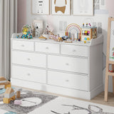 Vabches Kids Dresser Cabinet with 7 Drawers, Changing Table for Nursery, White Chest of Drawers, Baby Dresser, Kids Bedroom Furniture, Nightstand for Child’s Room, White Vabches