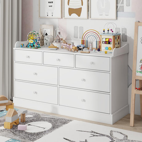 Vabches Kids Dresser Cabinet with 7 Drawers, Changing Table for Nursery, White Chest of Drawers, Baby Dresser, Kids Bedroom Furniture, Nightstand for Child’s Room, White Vabches