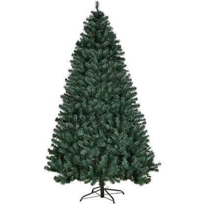 COSTWAY 7FT Pre-Lit PVC Artificial Christmas Tree Auto-Spread/Close up Premium Spruce Hinged w/ 300 LED Lights & Metal Stand, Green (7 FT)