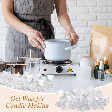 MTLEE 6 lb Gel Wax for Candle Making, Clear Jelly Candle Wax with Wooden Candle Wick Centering Device for DIY Candle Making Supplies MTLEE
