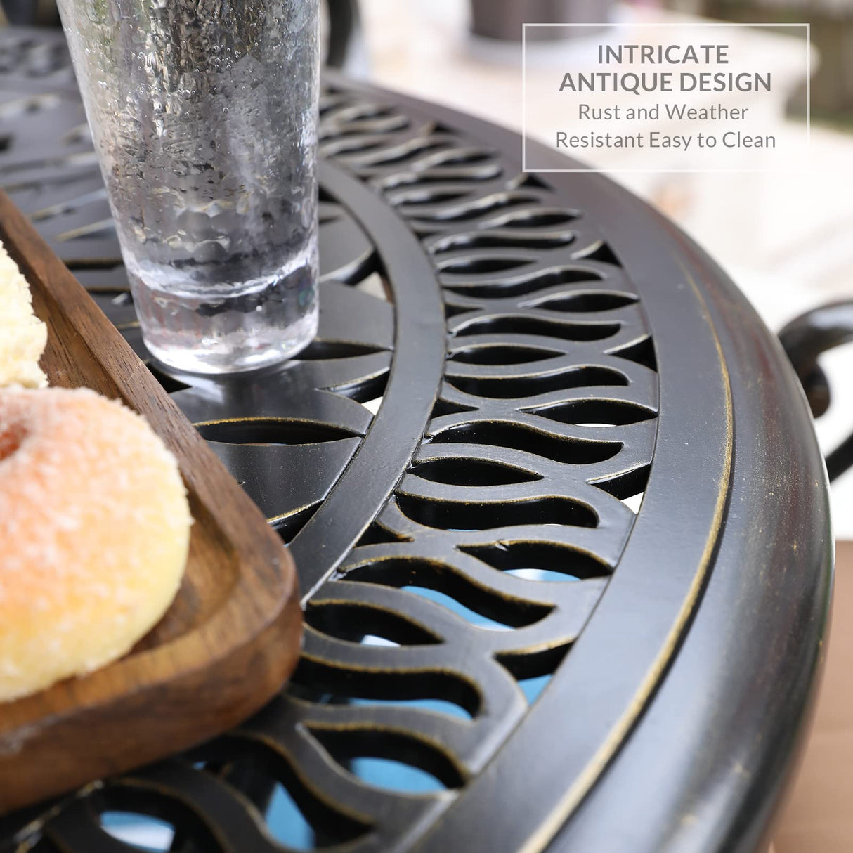 VIVIJASON 5-Piece Outdoor Patio Dining Set, All-Weather Cast Aluminum Conversation Set, Patio Furniture Set for Balcony Lawn Garden, Include 4 Swivel Dining Chairs, a 35.4" Round Table w/Umbrella Hole VIVIJASON