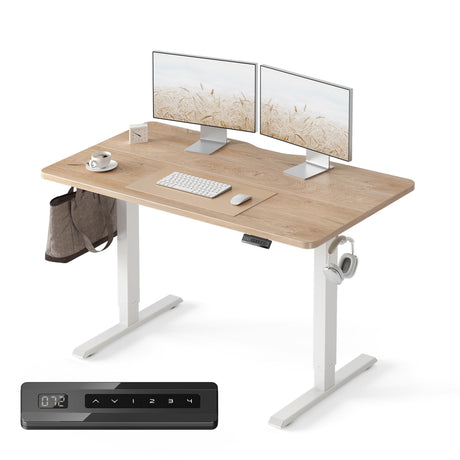 FEZIBO Standing Desk, 48 × 24 Inches Electric Height Adjustable, Sit and Stand Up, Computer Office Desk with Splice Board, White Frame/Maple TOP FEZIBO