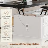 Itaar Farmhouse Lift Top Coffee Table with Power Outlets, Multi-Function Coffee Tables with Storage and Hidden Compartment,Converts to Dining Table for Living Room, Home Office, Black Top Itaar