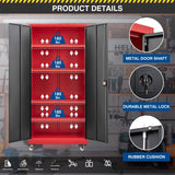 Fesbos Metal Rolling Storage Cabinet-74.6” Tall Steel File Cabinets with Wheels Lockable Doors and Adjustable Shelves-Black & Red Steel Storage Cabinet for Home, School, Office, Garage Fesbos