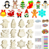 Nialnant 60 PCS Wooden Christmas Ornaments Crafts for Kids, Wooden Christmas Ornaments to Paint, 12 Style DIY Christmas Crafts for Christmas Tree Unfinished Wood Christmas Ornaments Kits Nialnant