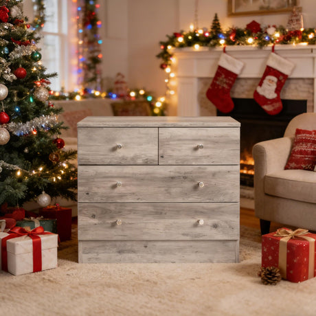 Karl home Grey 4 Drawer Dresser for Bedroom, Modern Wood Dresser Chest of Drawers, Rustic Bedroom Dressers Nightstand, Anti-Tipping Device, Rose Gold Metal Handle, Living Room, Hallway, Office Karl home