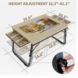 Puzzle Table with Drawers for 1500 Piece Jigsaw Puzzles – Adjustable Tilting Puzzle Board with Folding Legs & 6 Slidable Sorting Trays for Adults, Portable Wooden Puzzle Boards with Protective Cover EVAWOO