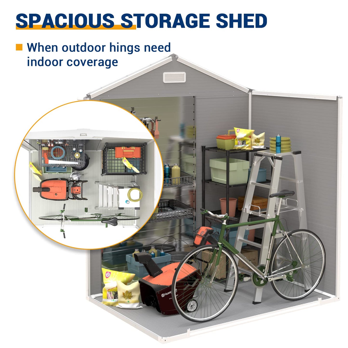 UDPATIO Outdoor Resin Storage Shed 6x4.5 FT, Plastic Garden Shed for Bike, Garbage Can, Tool, Outside Sheds & Outdoor Storage Storage Box with Lockable Door for Backyard, Patio, Lawn, Grey &  - WoodArtSupply