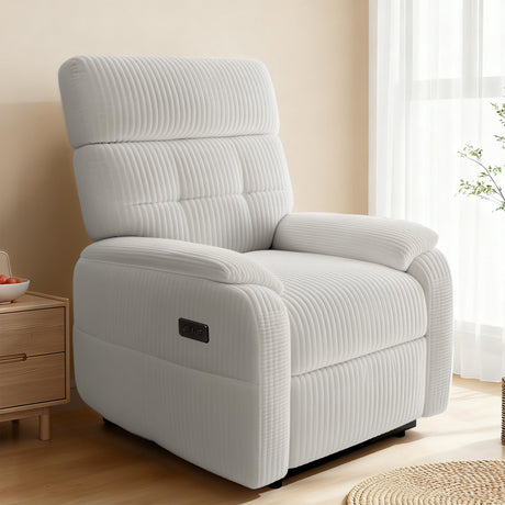 Oversized Zero Gravity Recliner Chair, Comfy Corduroy Sofa Reclining for Adults,Adjustable Power Reclining Sofa Lounge with USB&Type-C Ports,Side Pocket, for Living Room,White YDN