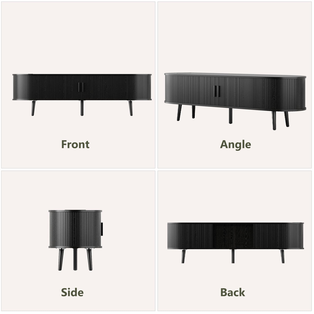 Mid Century Modern TV Stand for 65/55/50 inch TV, Farmhouse TV Stand with Charging Station, Fluted Entertainment Center with Storage and Sliding Doors, TV and Media Consol for Living Room, Black, 59" Syvella