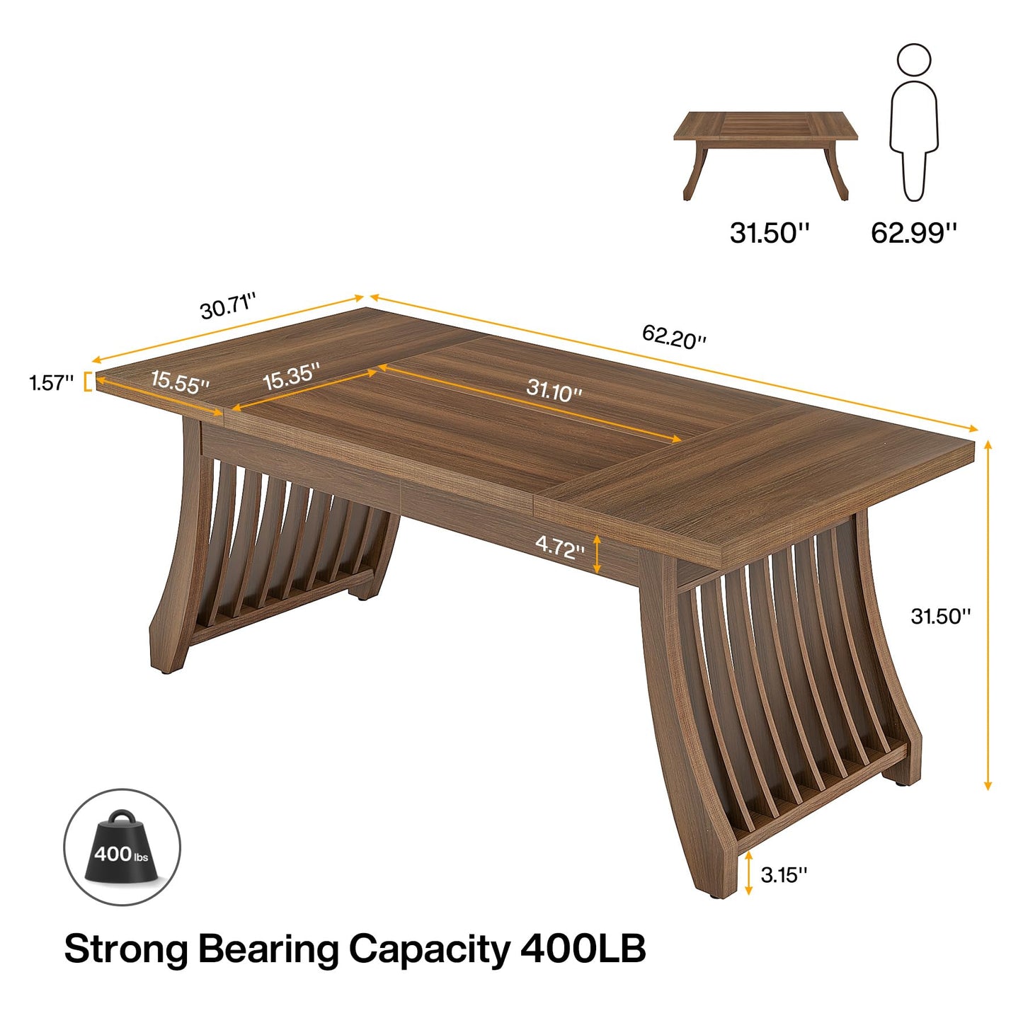 Tribesigns Home Office Executive Desk: 62 Inches Wood Computer Desk Office Table, Mid Century Modern Writing Study Desk with Solid Thickened Tabletop and Frame, Business Workstation - WoodArtSupply