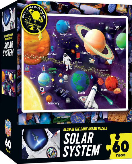 MasterPieces 60 Piece Glow in The Dark Jigsaw Puzzle for Kids - Solar System - 16.5"x12.75" Masterpieces