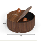 31.5" Round Coffee Table with Storage, Mid Century Modern Coffee Tables with Fluted Base, Wooden Circle Accent Center Table for Living Room Small Space Apartment Office (Walnut) LEVNARY