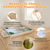 ITEFDTUTNE Jigsaw Puzzle Table with Folding Legs, 34 "x 26" Wooden Puzzle Table with 4 Drawers and Cover, Portable Puzzle Enlightenment Board for Puzzle Storage and Sorting - 1500 Piece ITEFDTUTNE