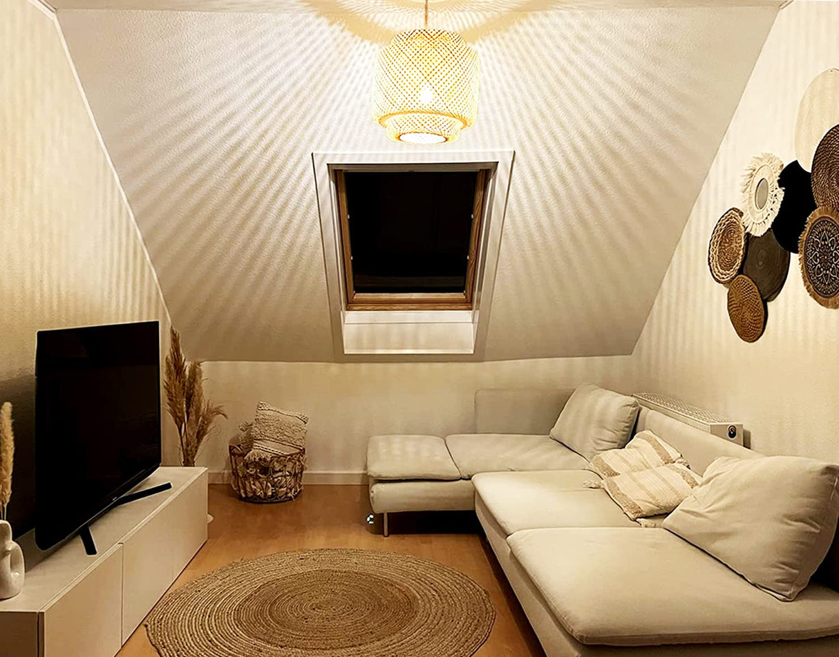 Plug in Pendant Light Rattan Hanging Lights with Plug in Cord Bamboo Hanging Lamp Dimmable,Handmade Woven Boho Wicker Basket Lamp Shade,Plug in Ceiling Light Fixture for Living Room Bedroom Kitchen QIYIZM