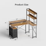 Maihail L Shaped Desk with Shelves,Reversible Computer Desk with LED Lights and Charging Station,Home Office Corner Desk with Monitor Stand,Brown Maihail