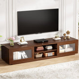 HSH 70" TV Stand for 75 inch TVs,Entertainment Center for Living Room with Storage,Farmhouse Walnut TV Stand Wood with Sliding Doors,Low Media Console Cabinet for Bedroom HSH
