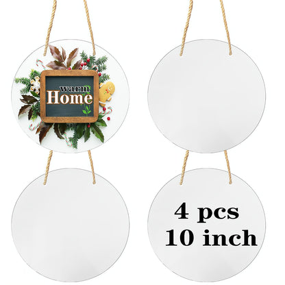 4 pcs Metal Sublimation Door Hanger Blanks,10 inch Round Unfinished Sign Blank,Sublimation Door Decorations Hanging,Sublimation Ornament Blanks,Door Decor Sublimation Metal Sign Blanks