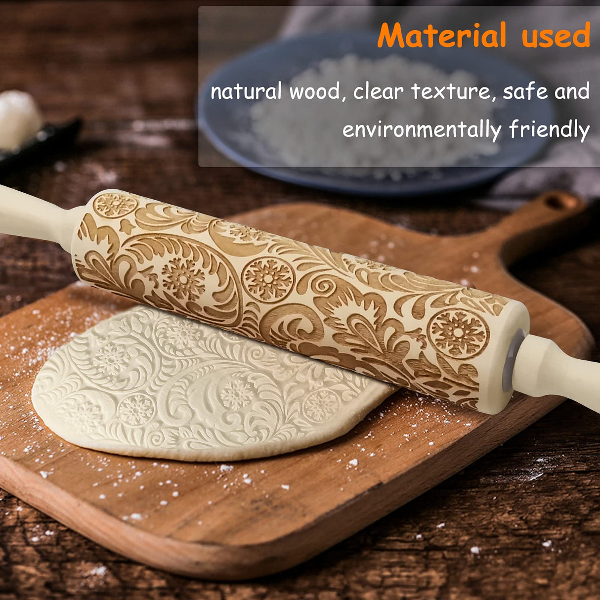 Embossed Wooden Rolling Pin, Embossing Rolling Pin for Baking Fondant, Pizza, Pie, Pastry, Pasta, Dough, Cookies, Suitable Christmas, Father and Mother's Gift RDGDFONG