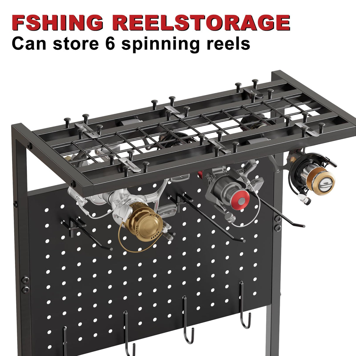 Fishing Rod Holders for Garage, Fishing Rod Storage Rack with Hooks & Wheels, Fishing Pole Holder Organizer, Tackle Box & Reel Storage Black SEEAHEAD