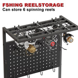 Fishing Rod Holders for Garage, Fishing Rod Storage Rack with Hooks & Wheels, Fishing Pole Holder Organizer, Tackle Box & Reel Storage Black SEEAHEAD