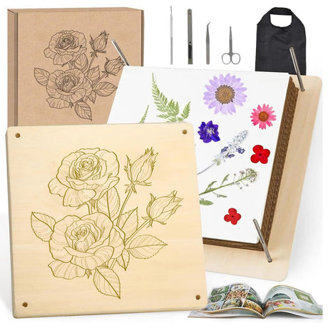 GTQYYF Large Flower Press Kit 10.8 x10.8 inches with Storage Bag,Solid Wood Flower Press Kit - DIY Arts and Craft Kit 10 -Layers, Ideal Gift for Flower & Plant Lovers GTQYYF