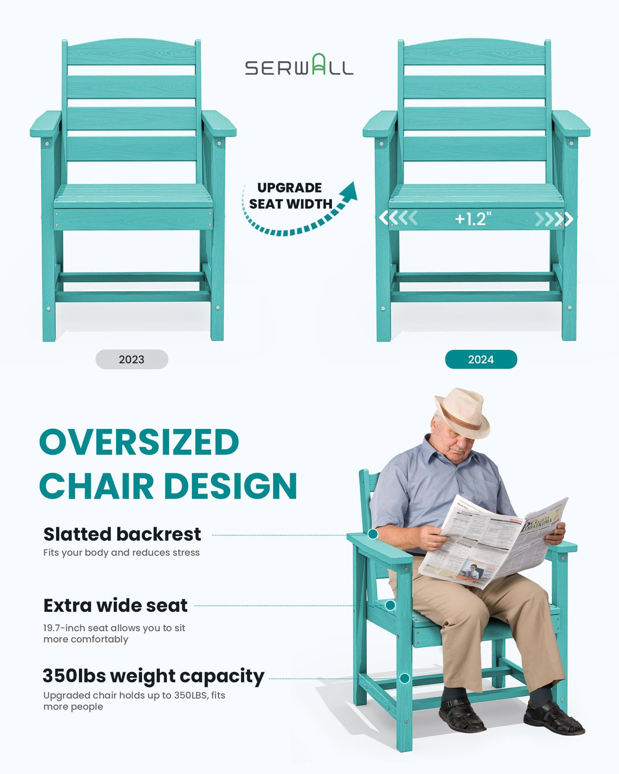SERWALL 8-Piece Patio Dining Sets with 15FT Double Side Patio Umbrella, Outdoor HDPE Dining Furniture Set with Umbrella Hole Cut-Out Table and 6 Chairs, Aruba（Umbreall Base not Included） SERWALL