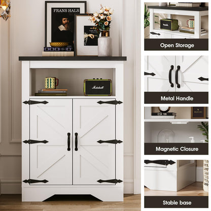 Maupvit 23.6" Rustic White Farmhouse Storage Cabinet, 2 Doors, 2 Open Shelves, 31.9"L x 11.8"D x 23.6"H, Kitchen Pantry, Coffee Bar, Sideboard, Cupboard, Bookcase