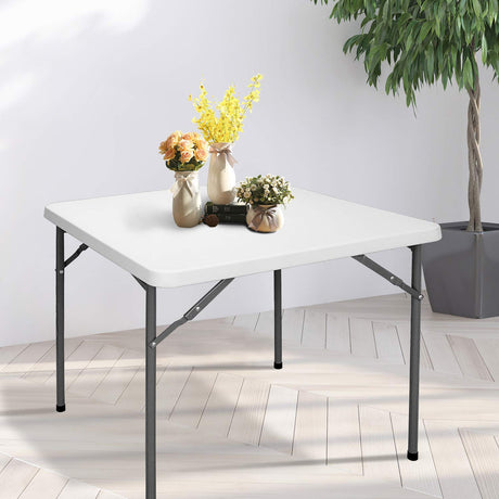 ZenStyle 3 ft Indoor Outdoor Heavy Duty Portable Plastic Folding Table, Square Card Table Utility Desk Game Table for Puzzles Crafting Picnic Camping Dining Party, White ZenStyle