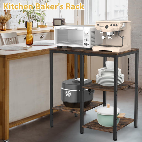 OGEMXU Kitchen Baker's Rack, Microwave Stand Table with Storage, 4-Tier Small Kitchen Shelf Rack for Living Room, Office, Corner, Industrial, Rustic Brown OGEMXU