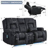 URRED Loveseat Recliner Sofa with Massage and Heat, Power Reclining Loveseat Sofa RV Couch with Console, Home Theater Seating with LED Lights, Bluetooth Speakers, USB, Outlets, Velvet, Dark Grey URRED