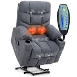 Esright Modern Electric Recliner Chair for Adults, Heavy Duty Power Lift Recliner with Heated Vibration Massage, Side Pockets, USB Charge Port & Cup Holders, Blue Grey Esright