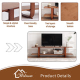 Welnow Bamboo TV Stand for Up to 65 Inch, Mid Century Modern Entertainment Center with 2-Tier Open Shelves, Storage Media Console Table for Living Room, Bedroom, Walnut Welnow