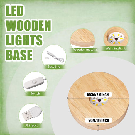 Olutacot 10 Pcs Wooden LED Display Bases Round Wood Display Lighted Bases for Glass Art LED Lighted Display Stand Bases for 3D Crystal Ball Room Office Home Decor Olutacot