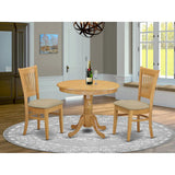 East West Furniture ANVA3-OAK-C 3 Piece Kitchen Table Set for Small Spaces Contains a Round Dining Room Table with Pedestal and 2 Linen Fabric Upholstered Chairs, 36x36 Inch, Oak East West Furniture