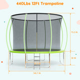 Garveetools Trampoline 10FT 12FT 14FT 16FT with Enclosure & Ladder, ASTM Approved Heavy-Duty Outdoor Recreational Trampoline for Kids Adults, 440LB Capacity (Green, 12FT) Garveetools