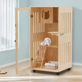 KUMOYOU Wooden Cat House, Large Space Kitten Cage, Enclosure Catio with Ramp and Covered, Lockable Wheels Double Layer Pet Home, Animal Cages for Outdoor Indoor Terrace (Wood, H47.24Inch) KUMOYOU