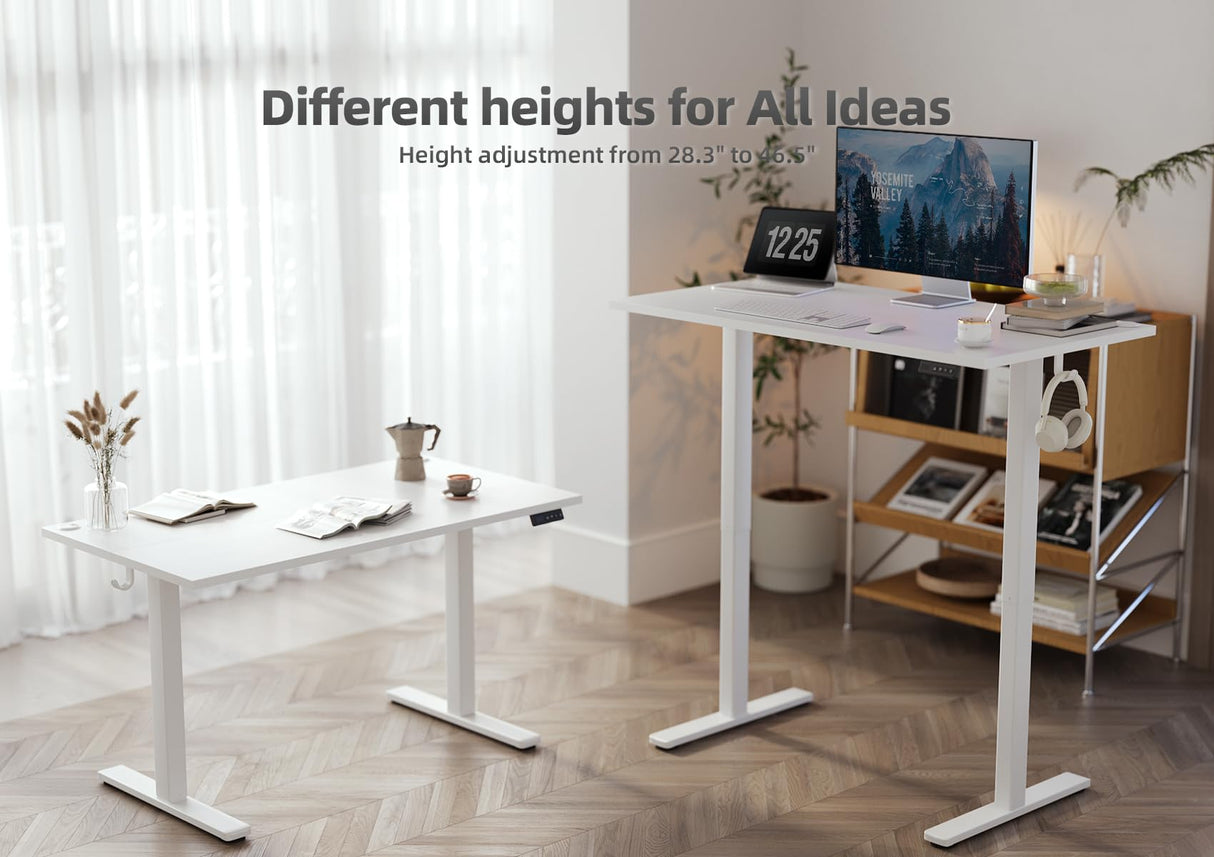 Seang Electric Standing Desk with Adjustable Height, 40x24 Inch Stand Up Desk, Sit Stand Desk with Splice Board for Home Office Computer Workstation, White Frame/White Top Seang
