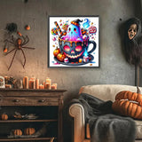 Ghost Pumpkin Cup Diamond Art Kits for Adults, 5D Halloween Diamond Painting Kits for Adults Beginners, DIY Full Round Drill Diamond Dot Painting Gem Art Kits for Adult, Home Wall Decor 13.8x13.8 Inch VCLKDIY
