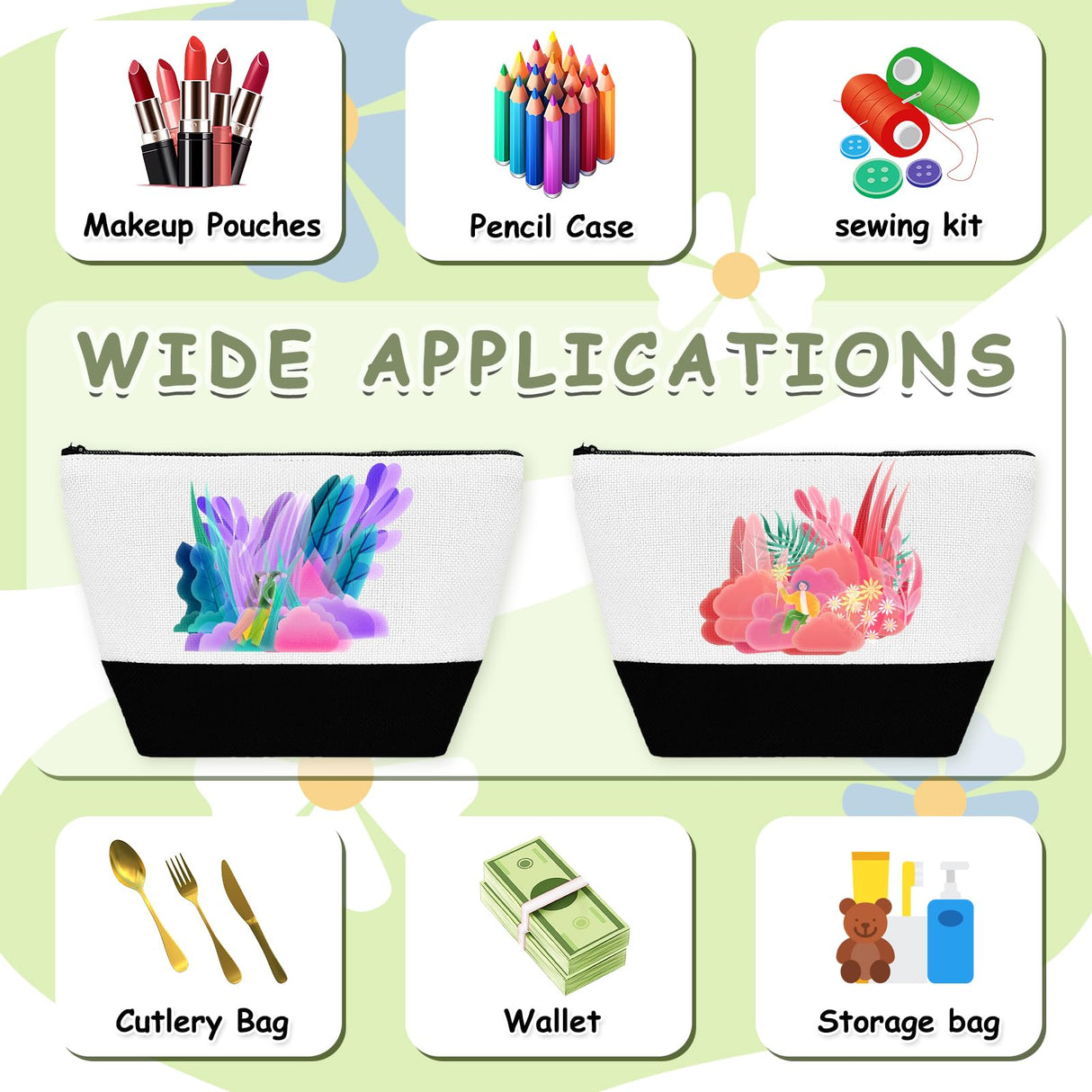 Beclumas 10 Pack 9"x 5.5" Sublimation Blanks Cosmetic Bags,Pencil Bag, Bulk Multi-Purpose DIY Heat Transfer Makeup Bags with Zipper for DIY Crafts Travel and Toiletry Bag(White) Beclumas