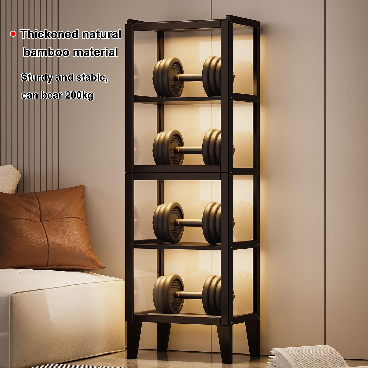 4-Tier Display Cabinet with Acrylic Doors, Bamboo Display Case Storage Cabinet for Figures and Curio Collection, Black