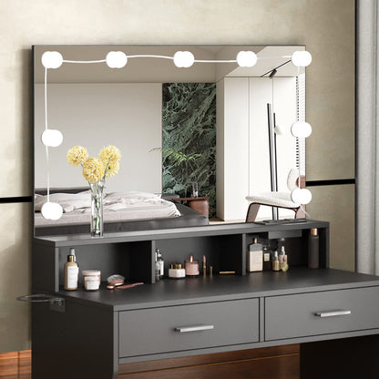 Vabches Makeup Vanity with Lighted Mirror & Power Outlet, White Vanity Set Vanity Desk, Clearance Makeup Vanity 3 Lighting Colors, Brightness Adjustable, 31.5in(W) - WoodArtSupply