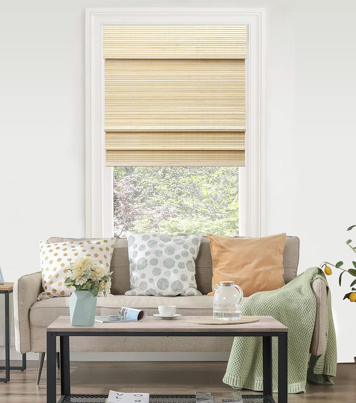 LazBlinds Cordless Bamboo Roman Shades, Privacy Window Treatment, Roll Up Bamboo Blinds for Windows, 35'' W x 60'' H LazBlinds