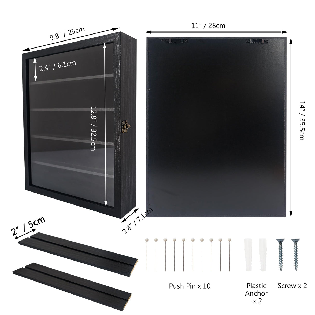FramePro Shadow Box Frame Display Case 11x14 with Removable Shelves, Deep Memory Box Trinket Knick Knack Shelf Cabinet for Collector, Keepsake Coins Military Medals Wedding Flowers Black FramePro