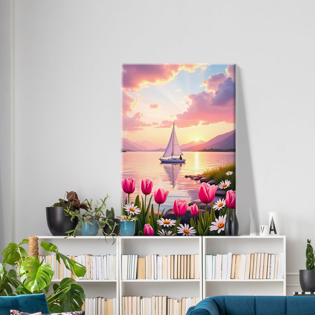ATDMS Paint by Numbers Kit for Adults Flowers Paint by Number with Frame Sailboat Paint by Number with Easel Sunset Adults Paint by Number Kits Framed Canvas for Gift Home Wall Decor 8x12 Inch ATDMS