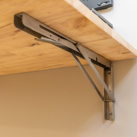 StoreYourBoard Wall Mounted Work Bench, Folding Wall Desk, Solid Hardwood Floating Desk and Laundry Table, 40 in. x 18 in. Folding Work Table, Stainless Steel Brackets Hold 200 lbs StoreYourBoard