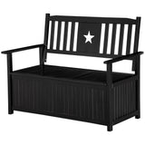 Outsunny 43 Gallon Outdoor Wooden Storage Bench with Backrest and Armrests, Black Star Motif Outsunny