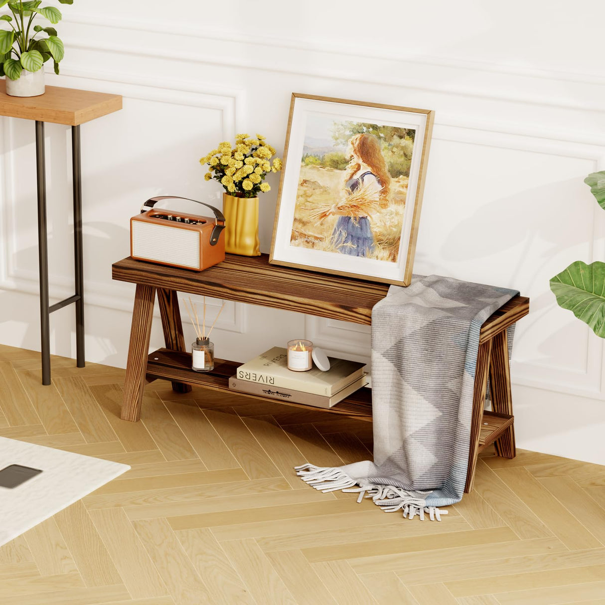 Oenalw 43.3" Farmhouse Bench, End of Bed Bench,Solid Wood Entryway Bench, Indoor Bench, Rustic Wood Bench Seat for Indoor,Entryway, Dining Room, Living Room, Hallway, end Bed and Front Door Oenalw