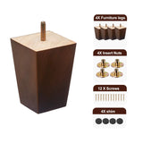 Wood Furniture Legs 5 inch Sofa Legs Pack of 4 Square Brown Couch Legs ,Mid century chair feet,Sofa replacement parts, For Dresser legs Sideboard Recliner couch Circle chair Couch riser Coffee Table SHANJUE