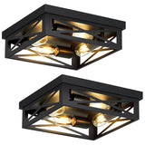 ZHU YAN Farmhouse Ceiling Light Fixture, 2 Pack Square Black Metal Cage Ceiling Lamp for Kitchen Entryway Hallway (4-Light) ZHU YAN